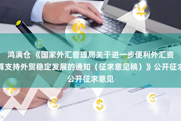 鸿满仓 《国家外汇管理局关于进一步便利外汇资金结算支持外贸稳定发展的通知（征求意见稿）》公开征求意见